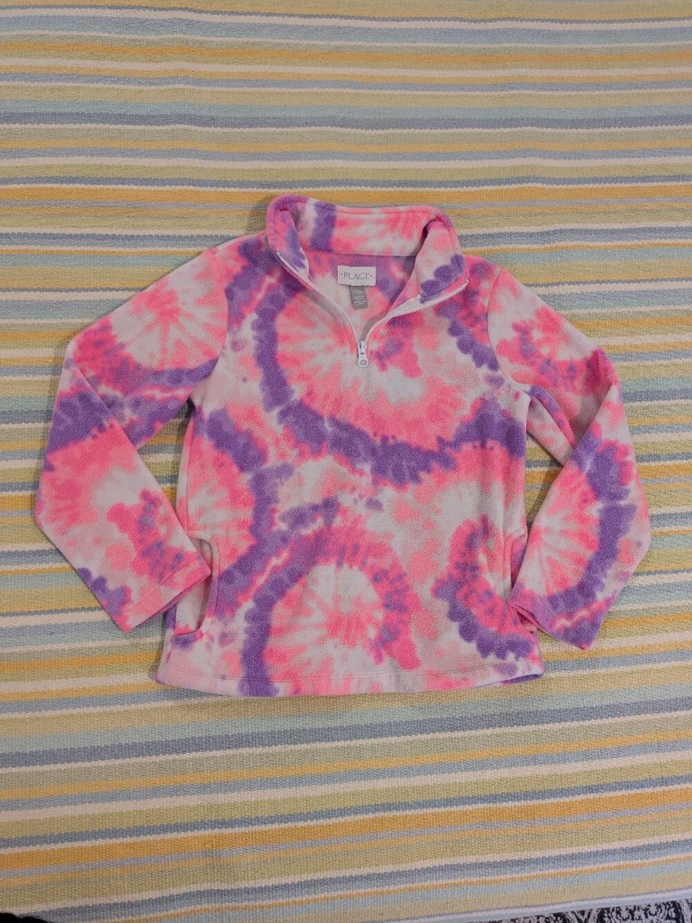 Girl's Children's Place Pink / Purple / White Tie Dye Fleece Pullover 7/8